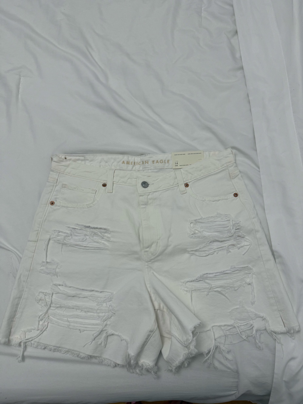 American Eagle Outfitters White Distressed Boyfriend Jeans Shorts